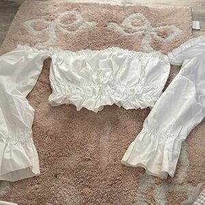 White Off-Shoulder Ruffle Crop Top